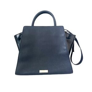 Zac Posen Eartha Satchel Navy Blue Patent Saffiano Leather Gold Purse Bag